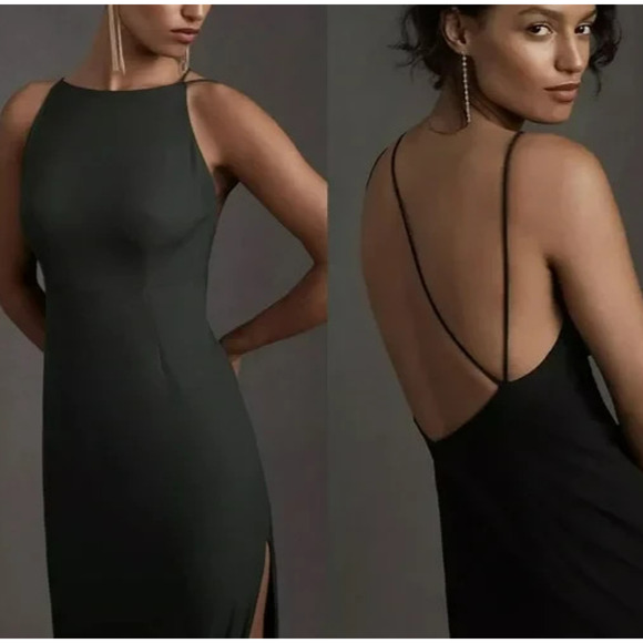 BHLDN Marta Crepe Dress Size 10 Forest Green High Neck Evening Wedding NWT $220 - Picture 3 of 12